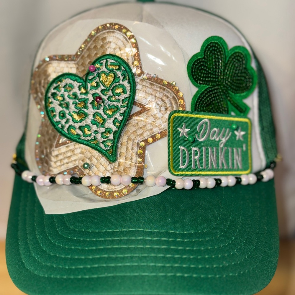 OTTO Green and Gold Embellished DAY DRINKER TRUCKER HAT